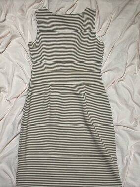 Banana Republic Sleeveless Striped Midi Dress in Beige and White